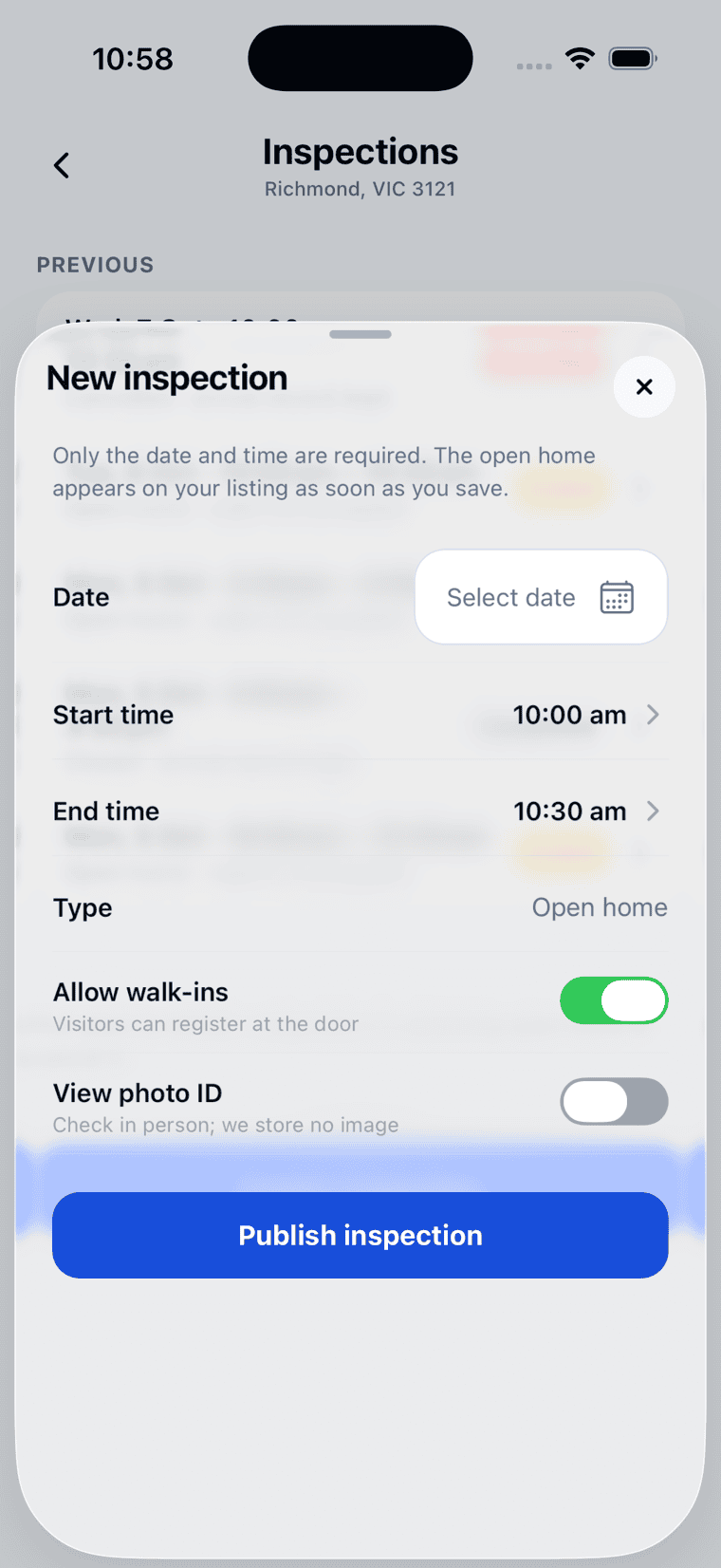 Rent Pilot screenshot — Publish a time, take the register