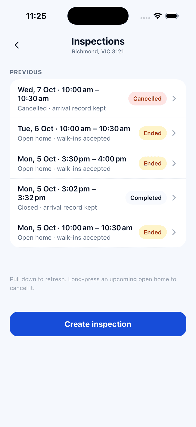 Rent Pilot screenshot — The open-home timetable
