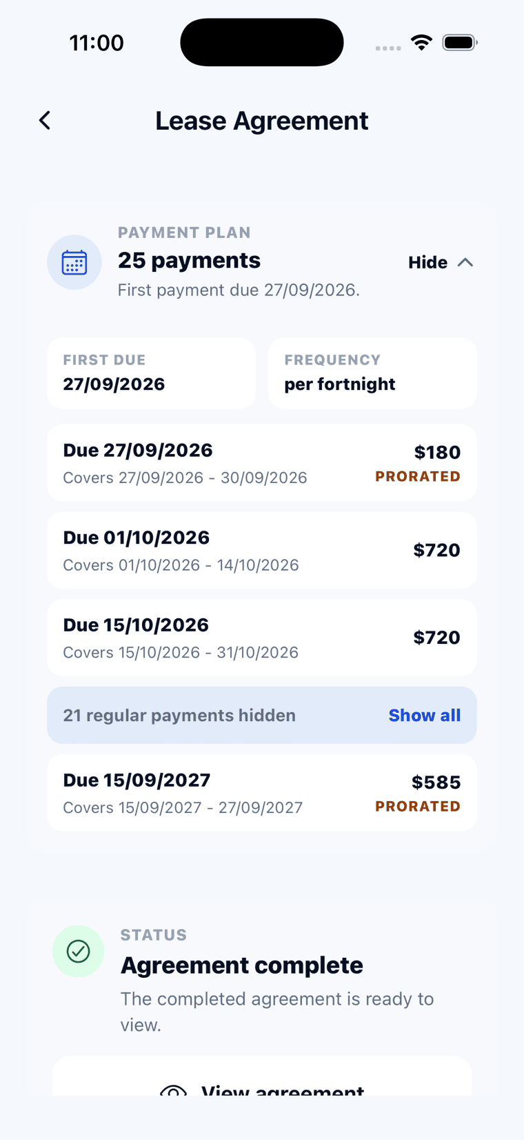 Rent Pilot screenshot — Rent records, payment by payment